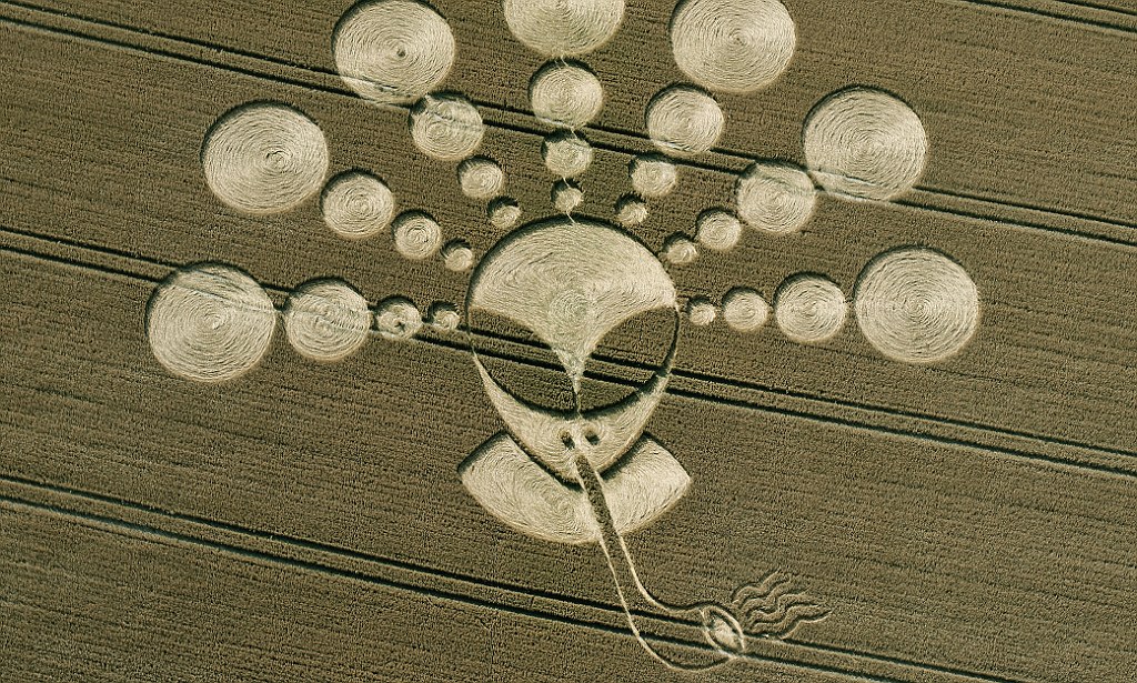 crop circle that depicts an alien face smoking a pipe is good